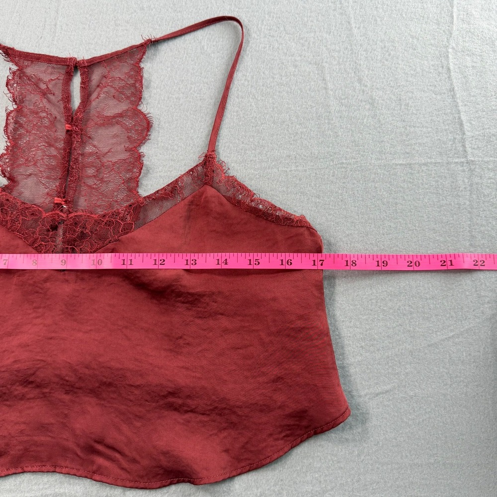 Free People Camisole Women Small Burgundy Lace Racerback Satin Top Date Night - Picture 6 of 6